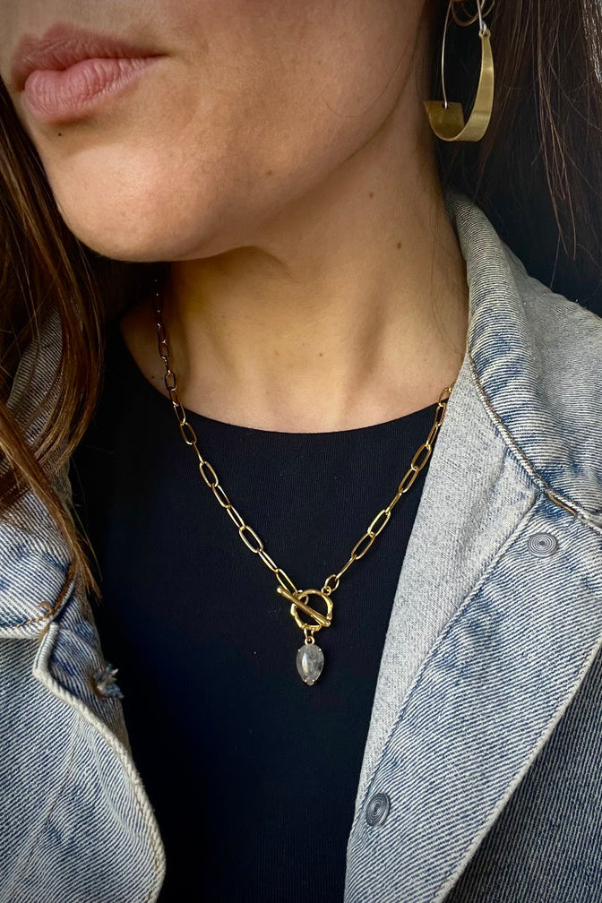 Gold Filled Paperclip Agate Necklace