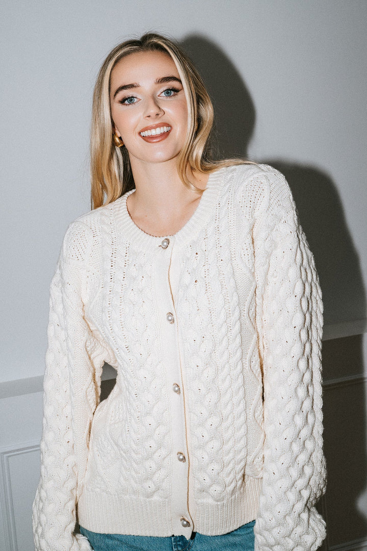 Brunette The Label Cable Knit Pearl Cardigan