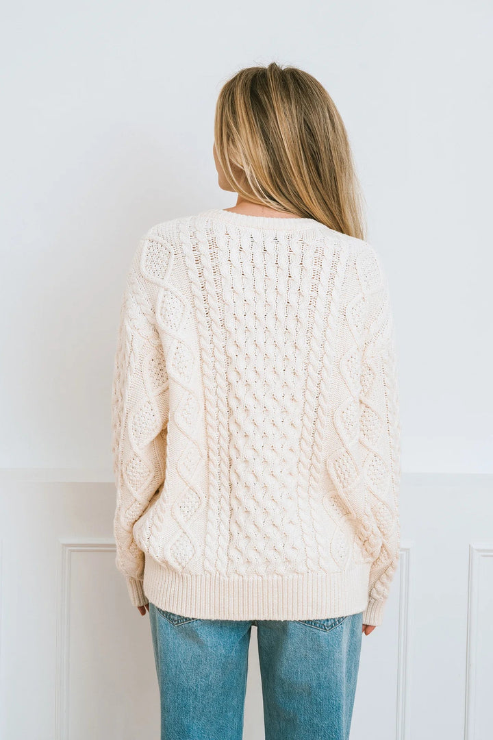 Brunette The Label Cable Knit Pearl Cardigan