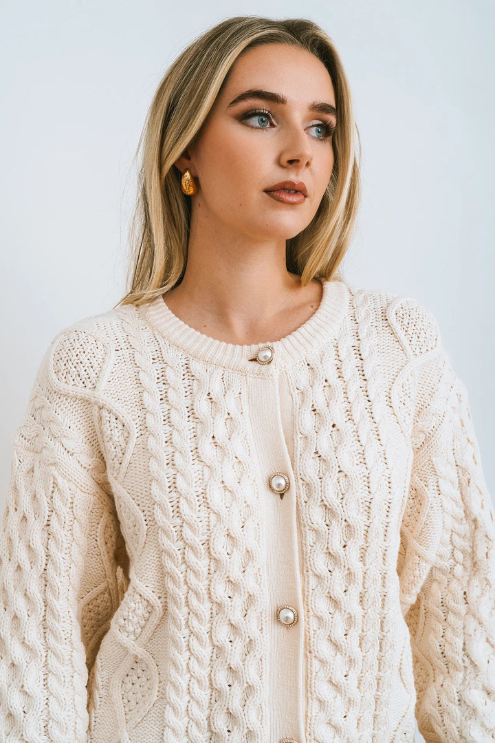 Brunette The Label Cable Knit Pearl Cardigan