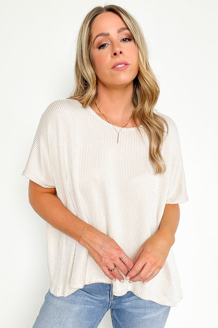 Zen Rib Striped Oversized Tee (Sand Beige)
