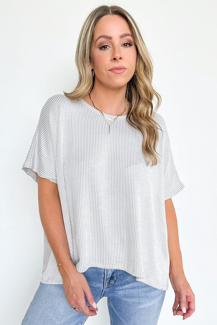 Zen Rib Striped Oversized Tee (Light Grey)