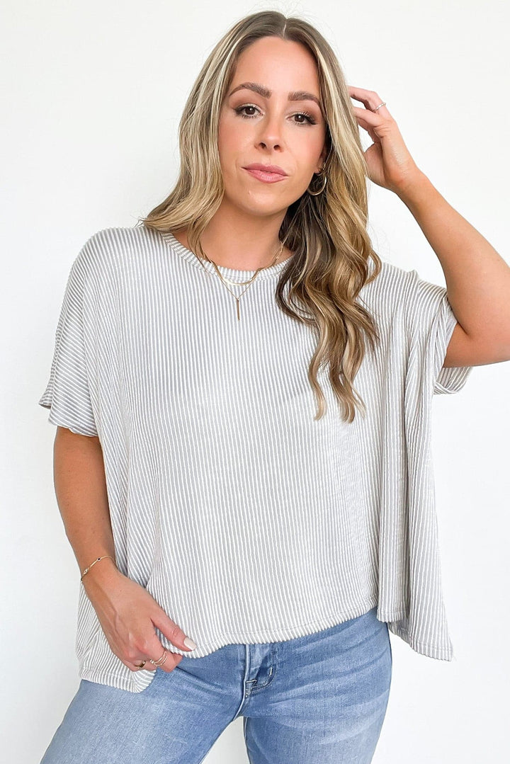 Zen Rib Striped Oversized Tee (Light Grey)