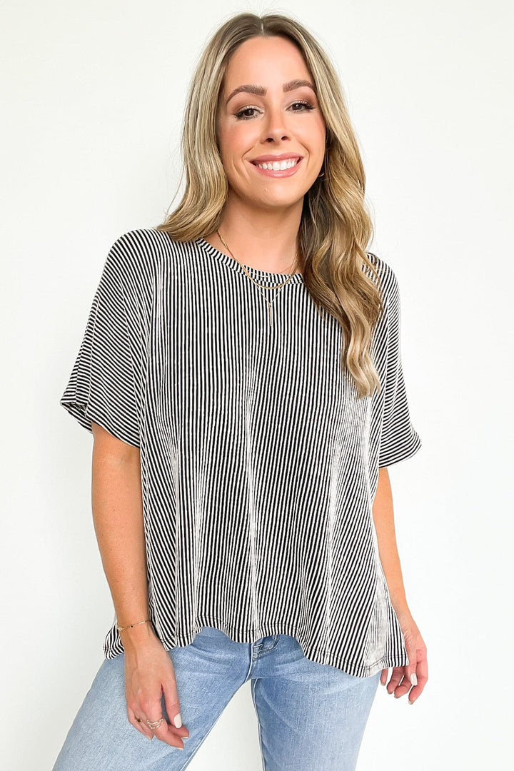 Zen Rib Striped Oversized Tee (Black)