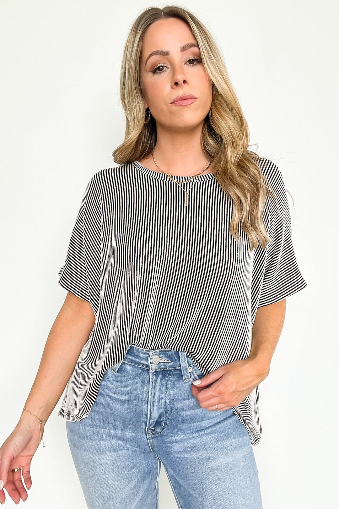 Zen Rib Striped Oversized Tee (Black)