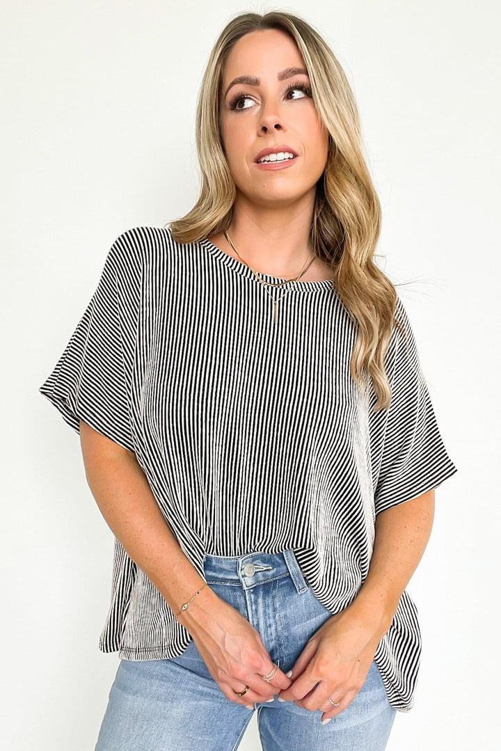 Zen Rib Striped Oversized Tee (Black)