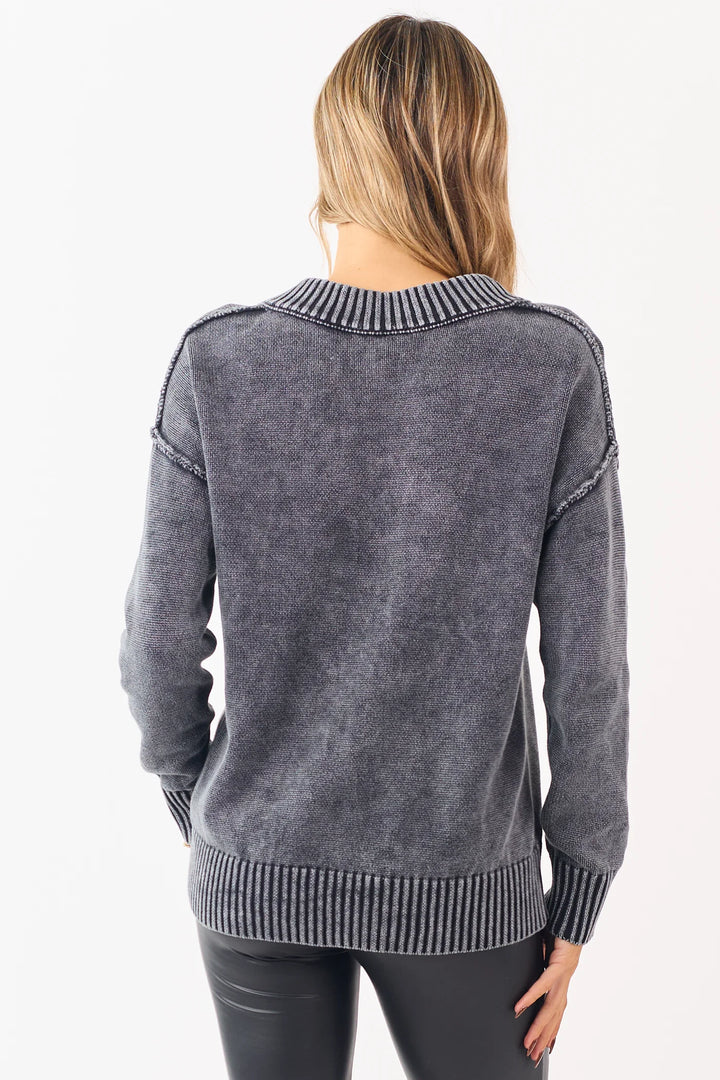 Zen Oversized Cotton V Neck Sweater (Heather Charcoal)