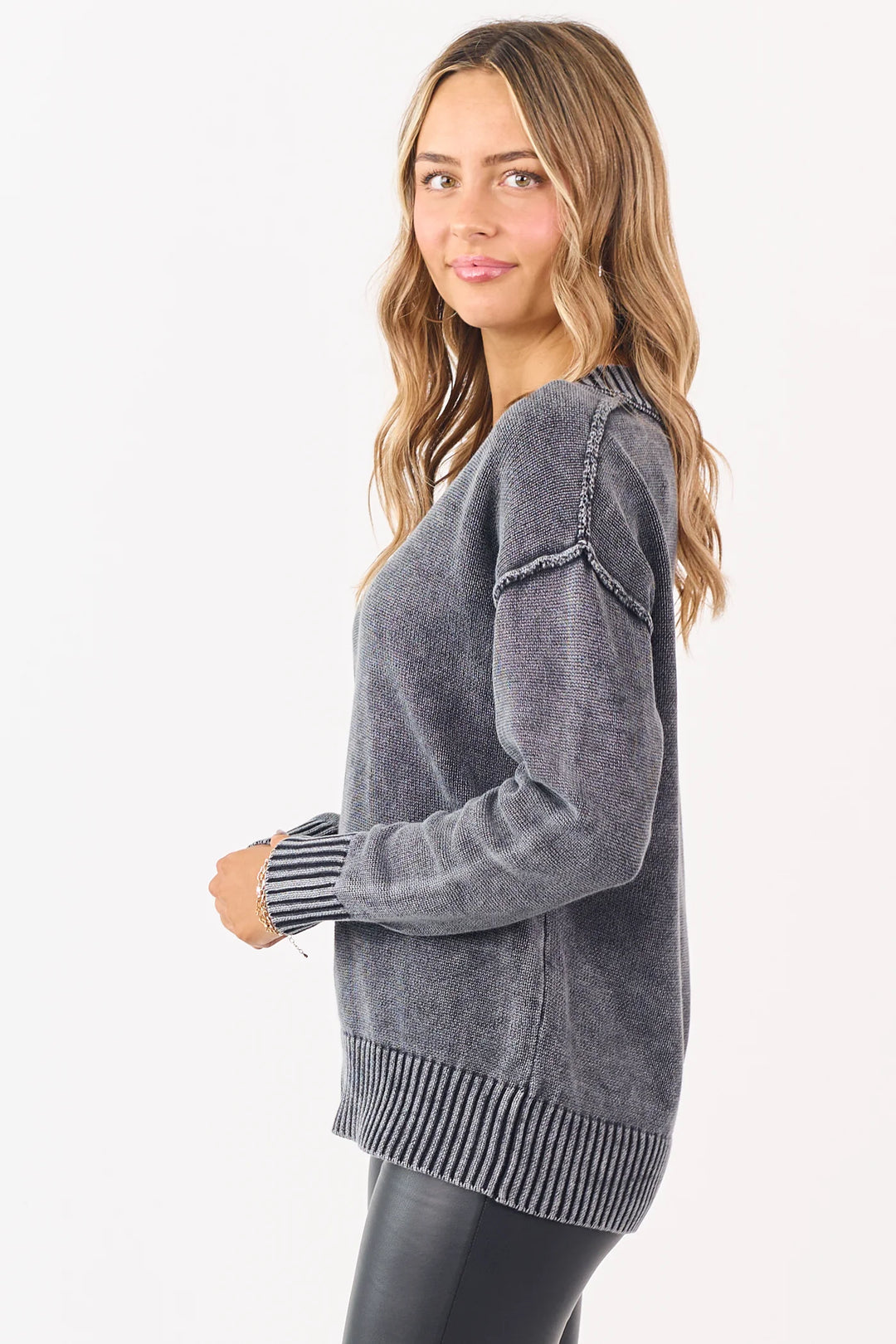 Zen Oversized Cotton V Neck Sweater (Heather Charcoal)