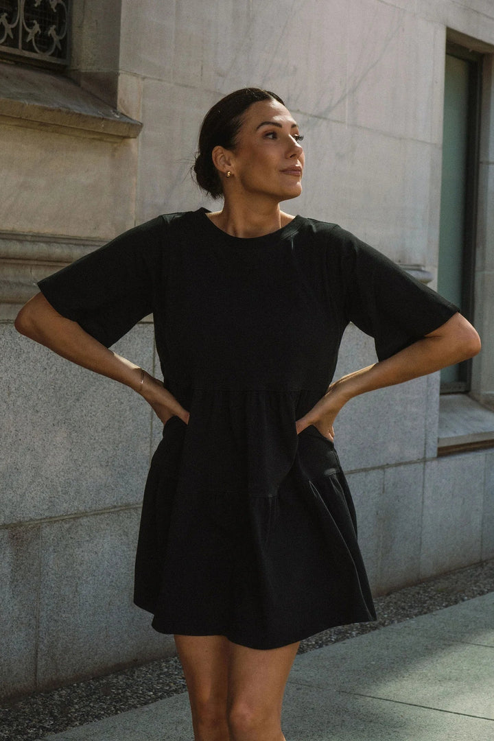 Brunette The Label Tiered T-Shirt Dress (Black)