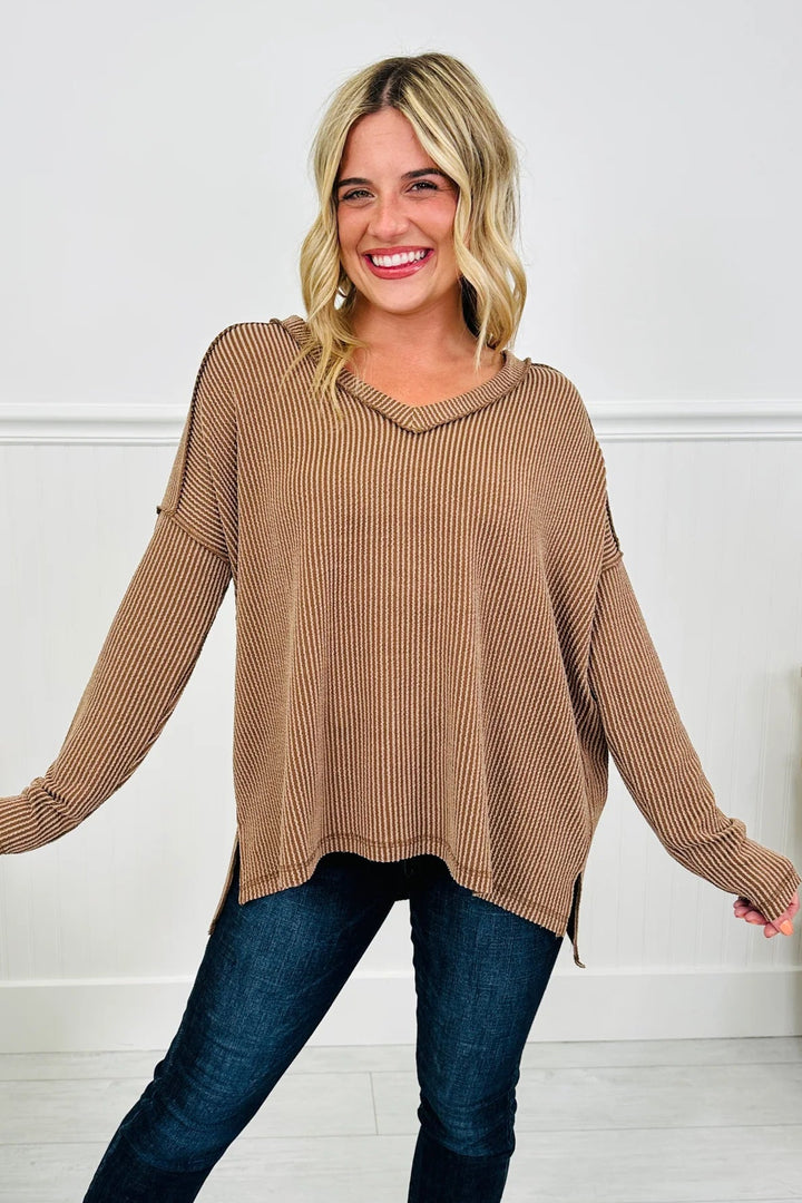 Zen Ribbed Long Sleeve Top (Brown)