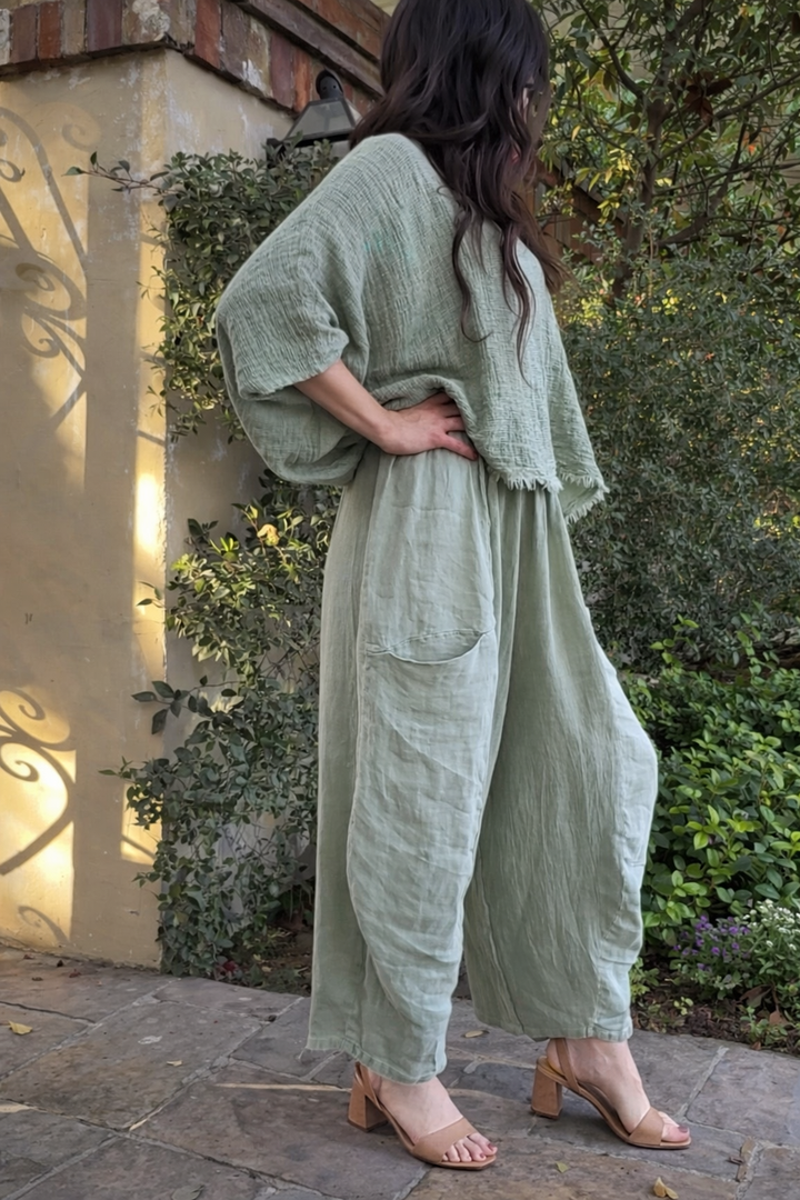 Meo Linen Barrel Pant (Olive)