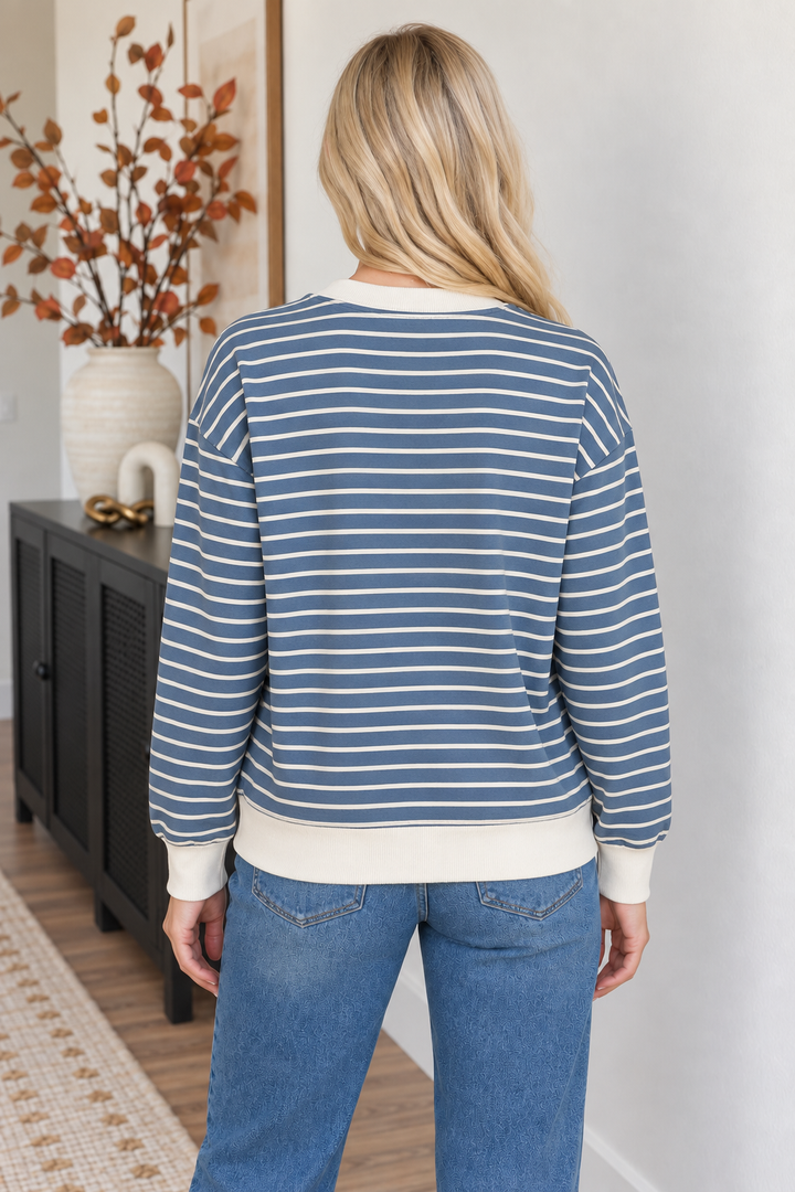 Zen Striped Crewneck (Dusty Blue)