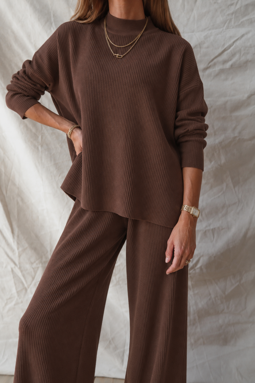 Zen Stella Rib Lounge Set (Brown)