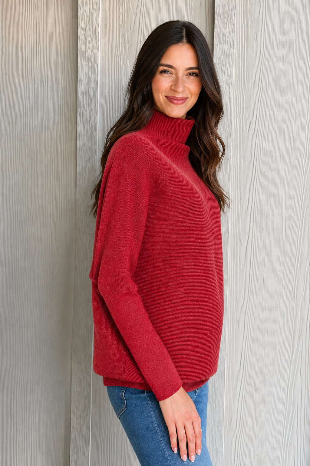 Zen Rib Dolman Sweater (Heather Cranberry)