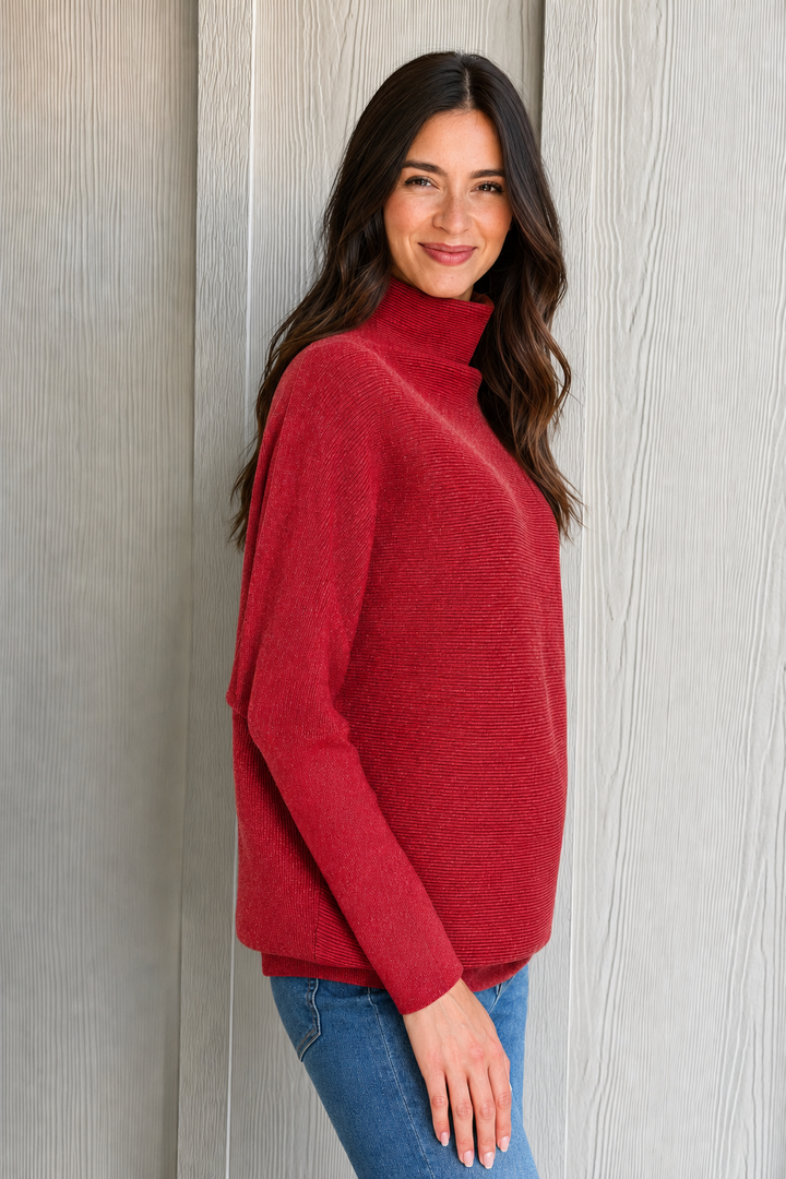 Zen Rib Dolman Sweater (Heather Cranberry)