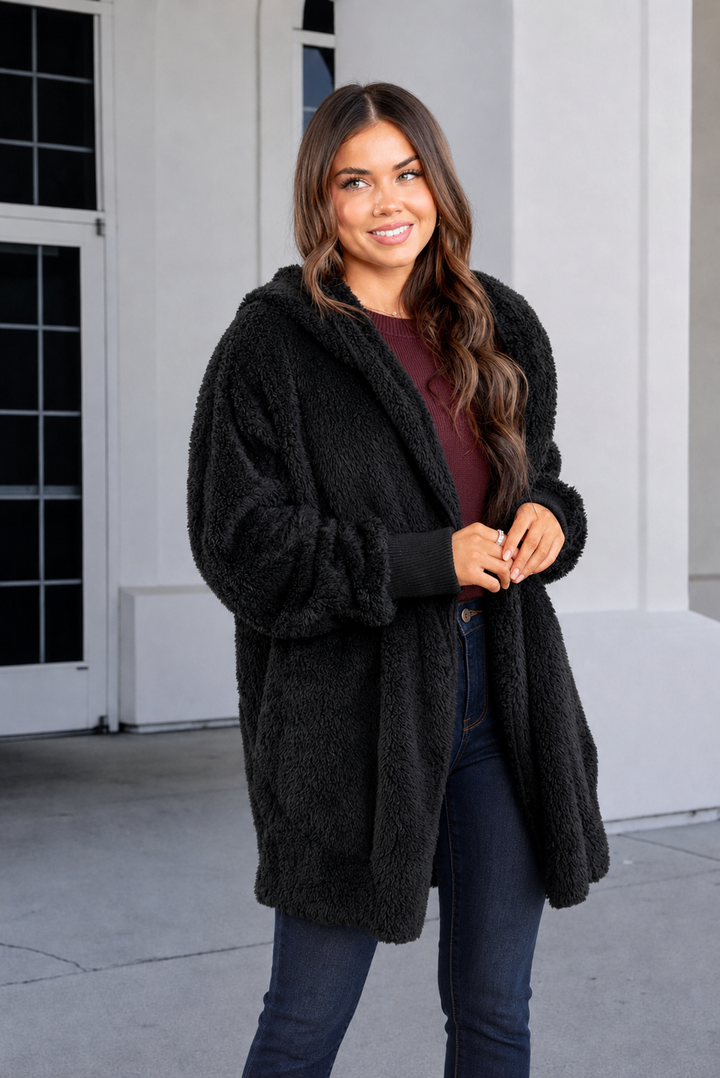 Teddy Bear Plush Cardigan (Black)