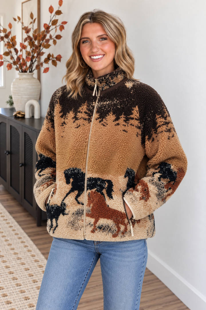 Kuwalla Sherpa Fleece Jacket (Wild Horses)