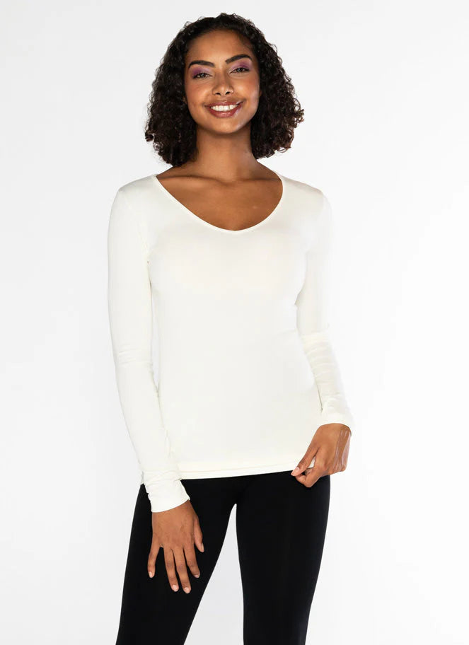 Bamboo Layering V Neck Top (Ivory)