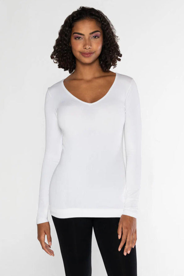 Bamboo Layering V Neck Top (White)