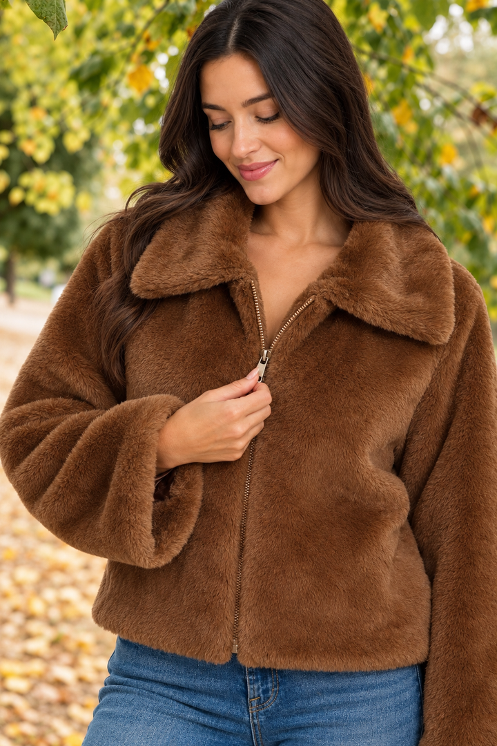 Zen Faux Fur Jacket (Brown)