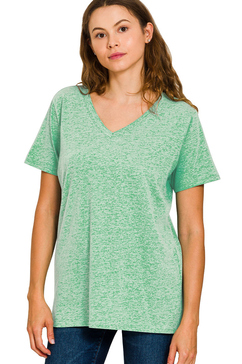 Zen Cotton V Neck Tee (Heather Kelly Green)