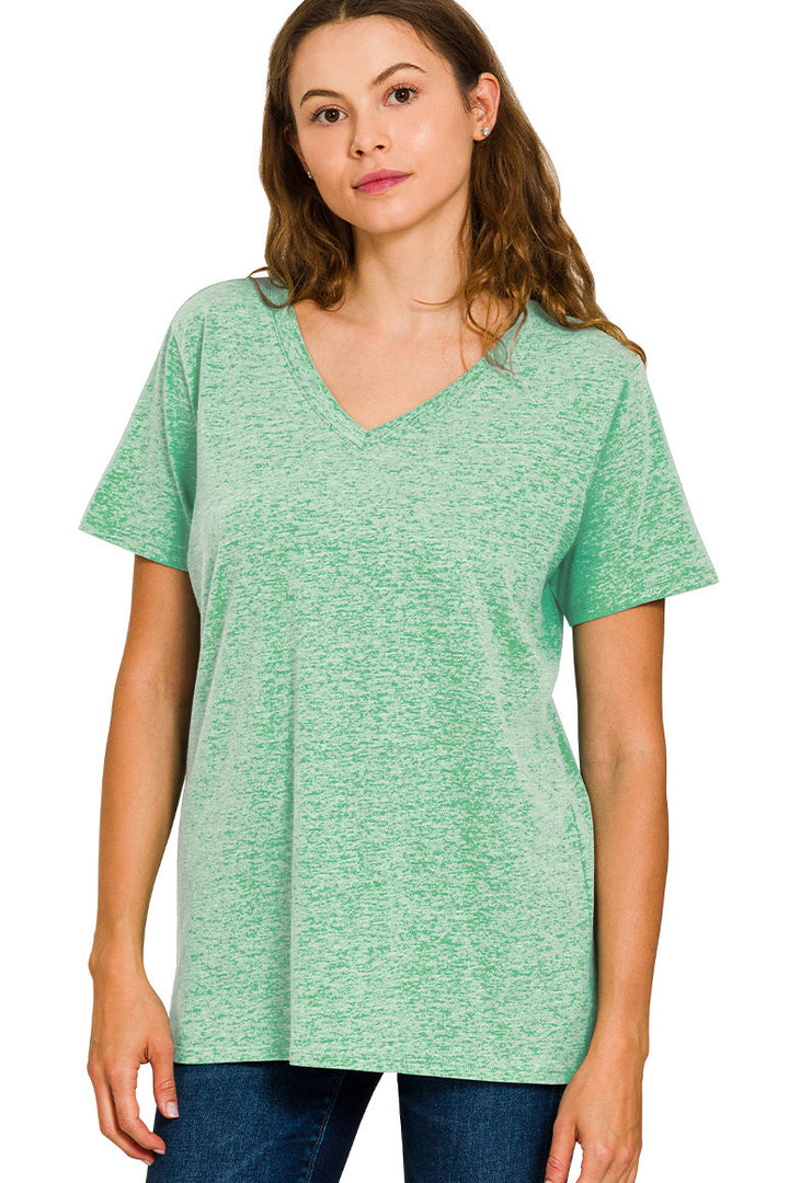 Zen Cotton V Neck Tee (Heather Kelly Green)