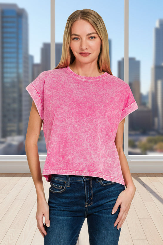 Zen Vintage Wash Cotton Tee (Hot Pink)