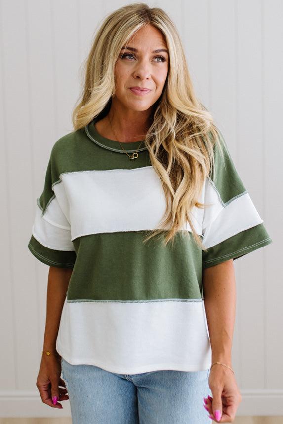 Zen French Terry Colour Block Tee (Light Olive)