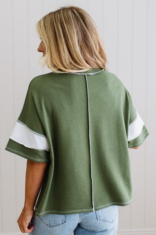 Zen French Terry Colour Block Tee (Light Olive)