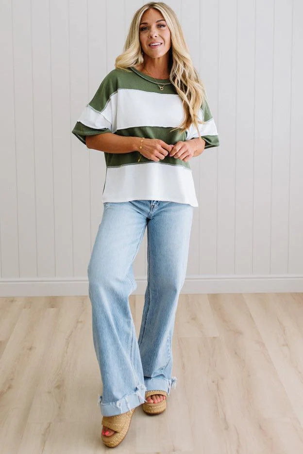 Zen French Terry Colour Block Tee (Light Olive)