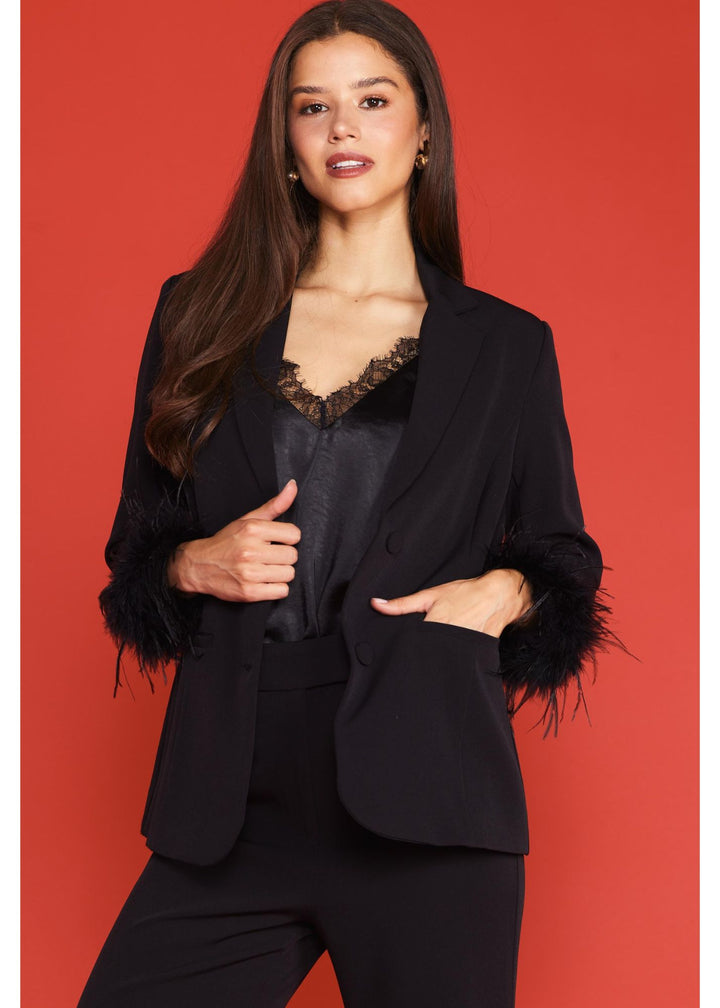 Skies Are Blue Feather Blazer (Black)