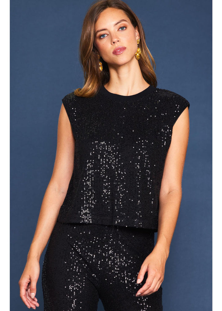 Skies Are Blue Sequin Tank (Black)