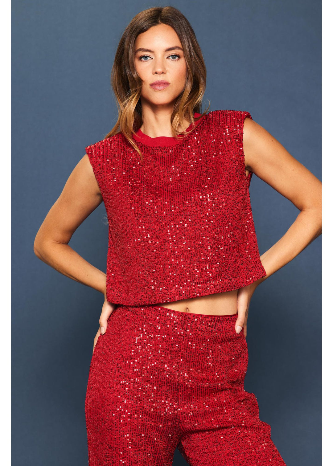 Skies Are Blue Sequin Tank (Red)