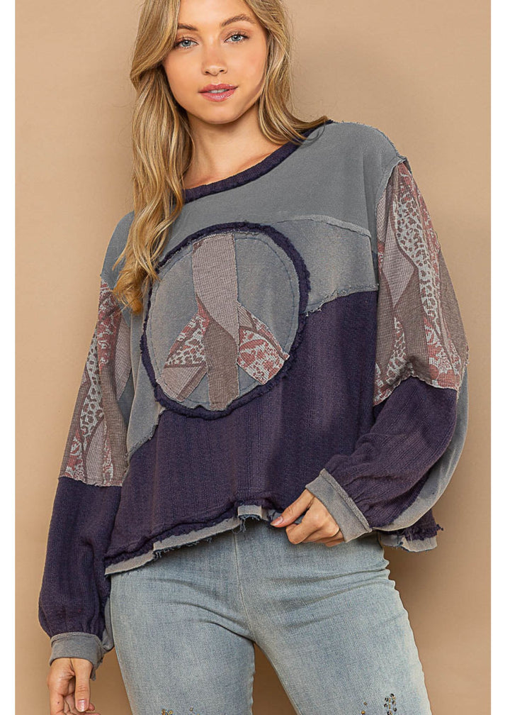 POL French Terry Peace Sweater (Navy)