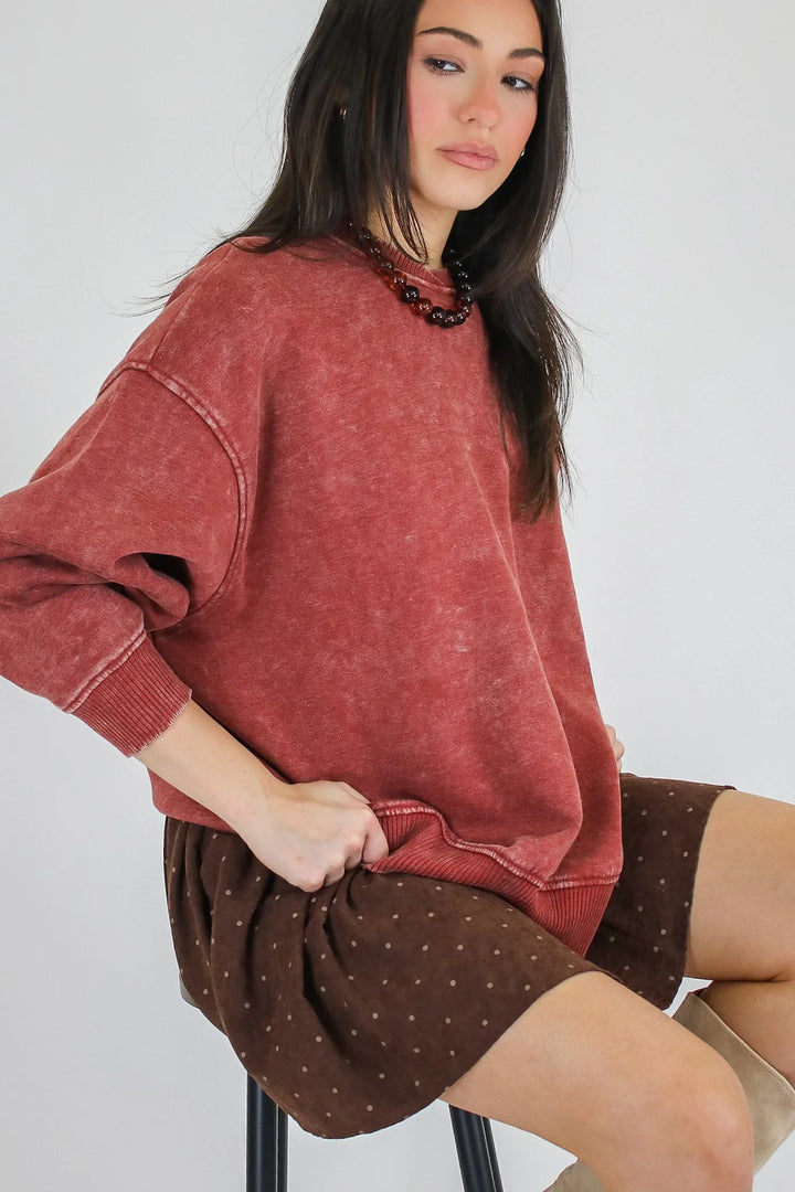 Zen Oversized Fleece Sweatshirt (Dark Rust)