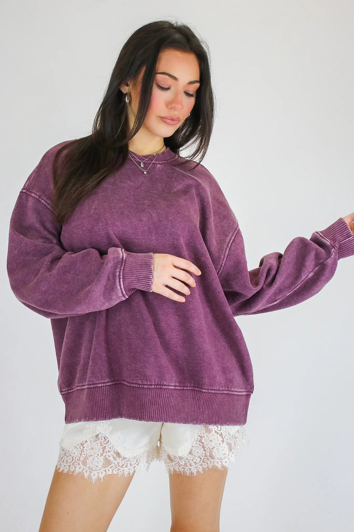 Zen Oversized Fleece Sweatshirt (Eggplant)