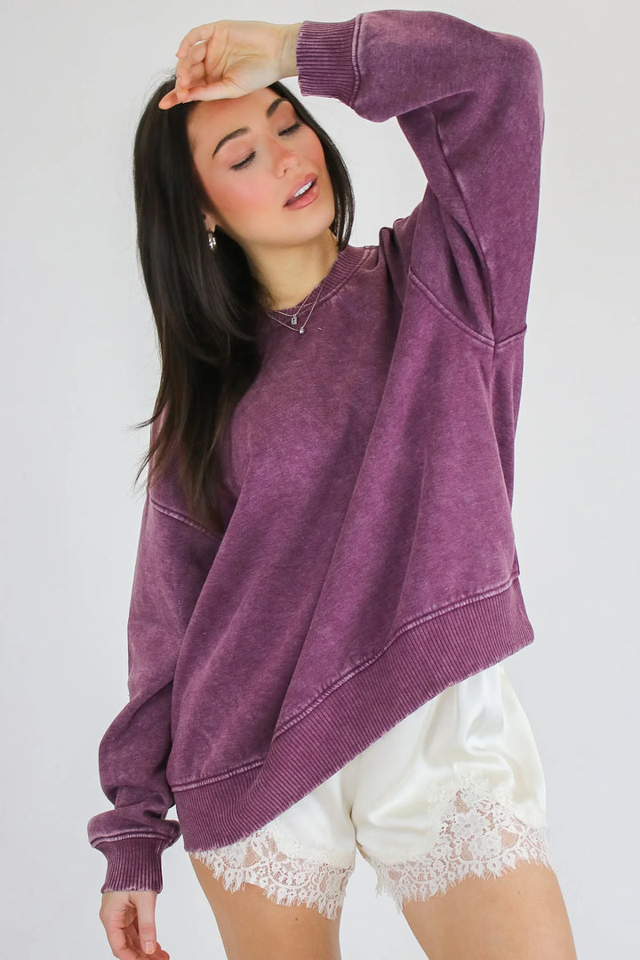 Zen Oversized Fleece Sweatshirt (Eggplant)