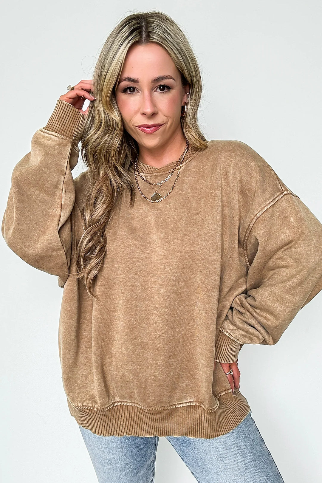 Zen Oversized Fleece Sweatshirt (Deep Camel)