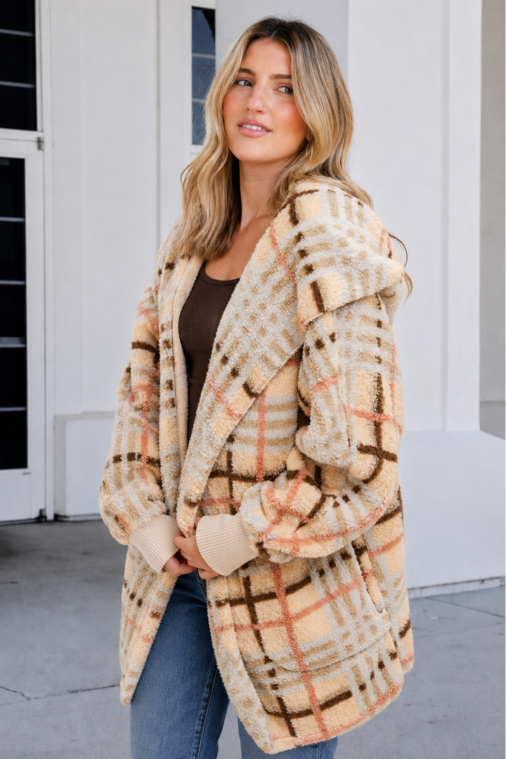 Teddy Bear Plush Cardigan (Autumn Plaid)