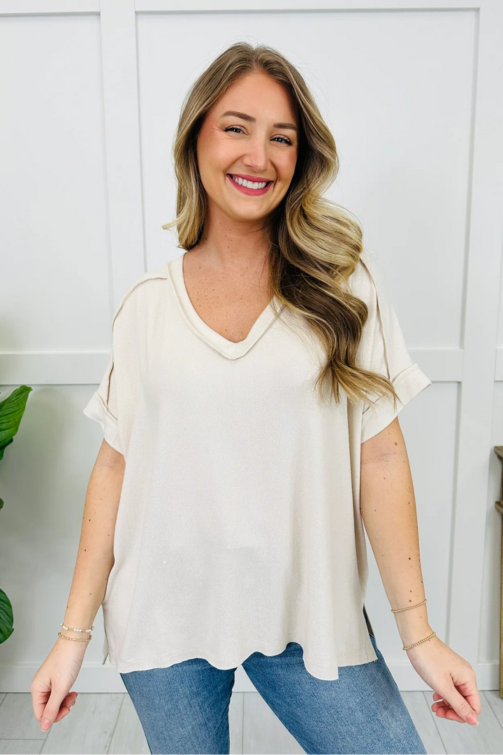 Zen Hacci Knit V Tee (Sand Beige)