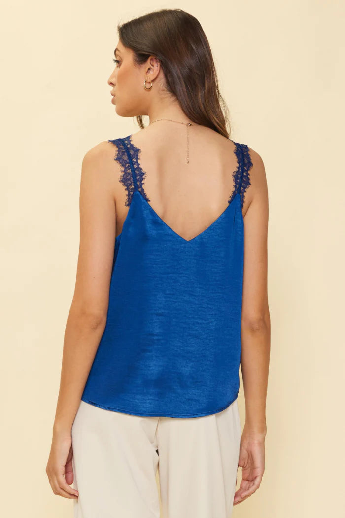 Skies Are Blue Satin Lace Cami (Ocean Blue)