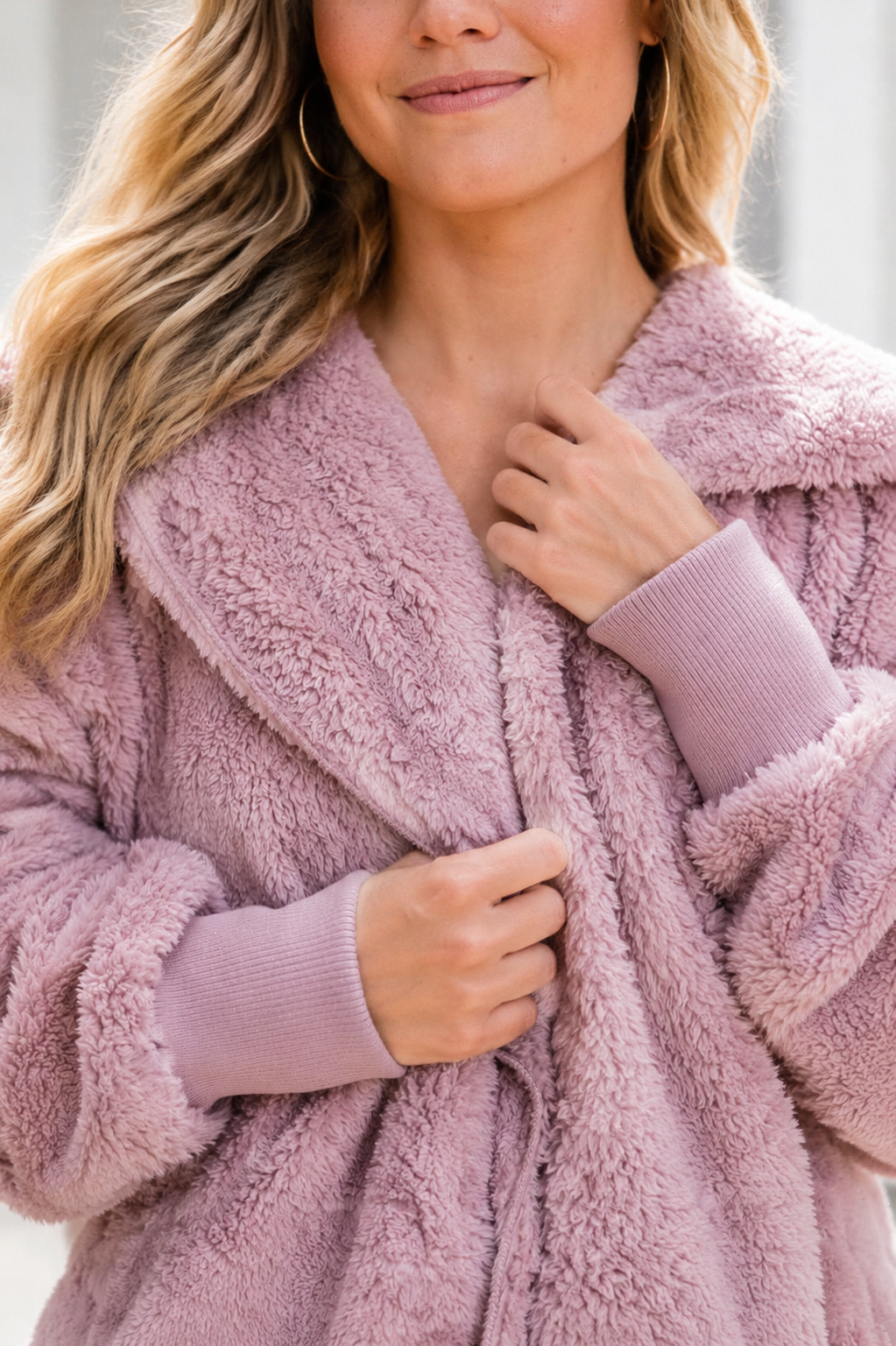 Teddy Bear Plush Cardigan (Dusty Lilac)