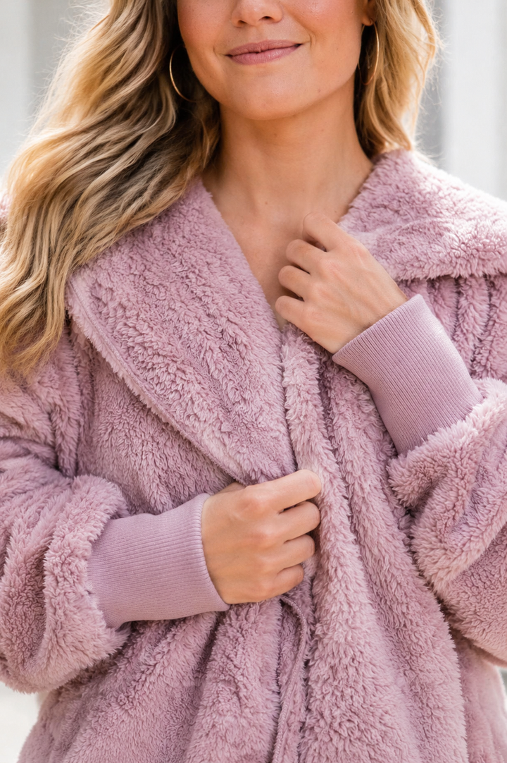 Teddy Bear Plush Cardigan (Dusty Lilac)