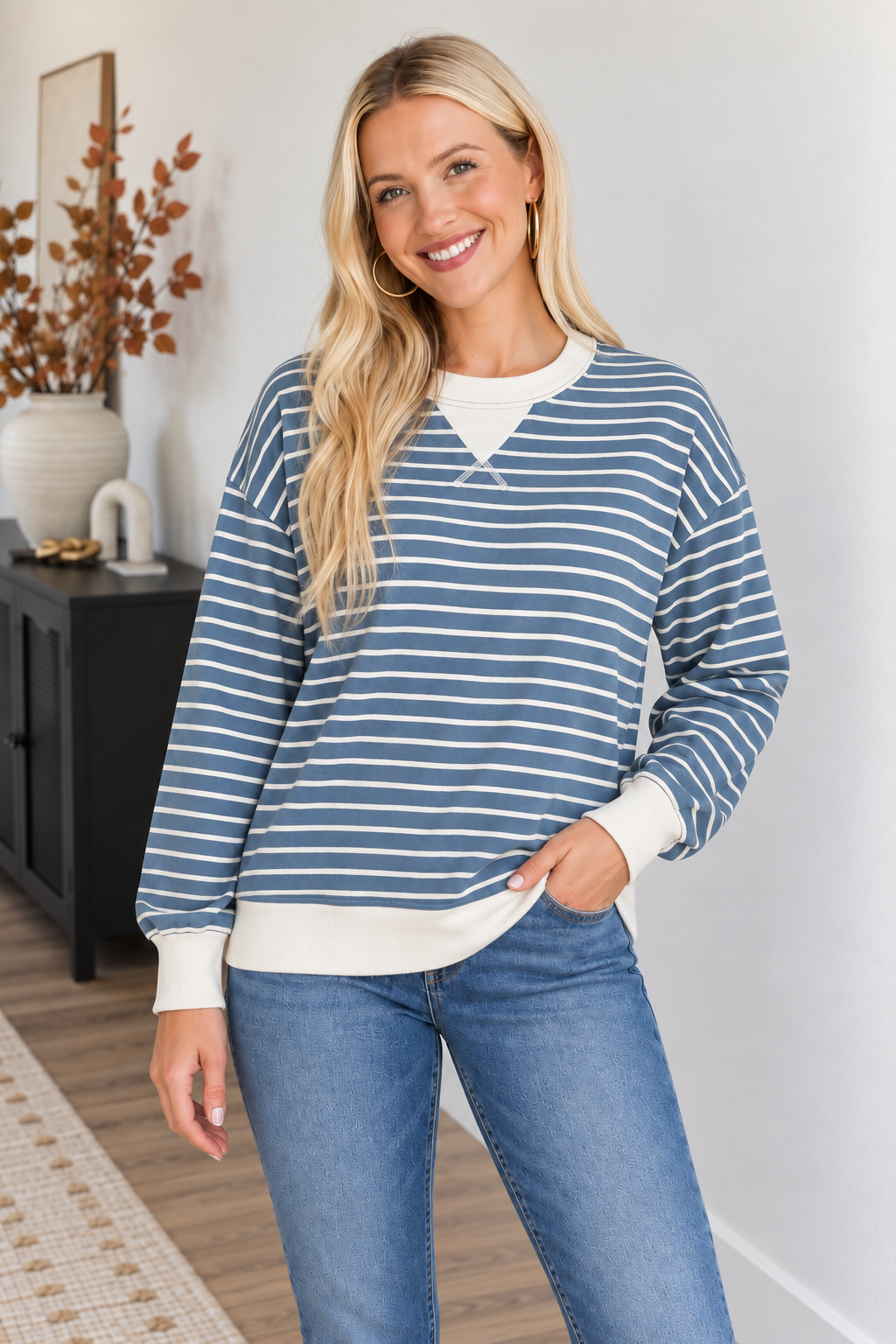 Zen Striped Crewneck (Dusty Blue)