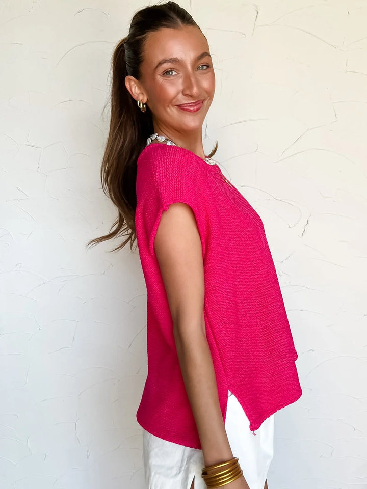 Zen Knit Sweater Tee (Hot Pink)