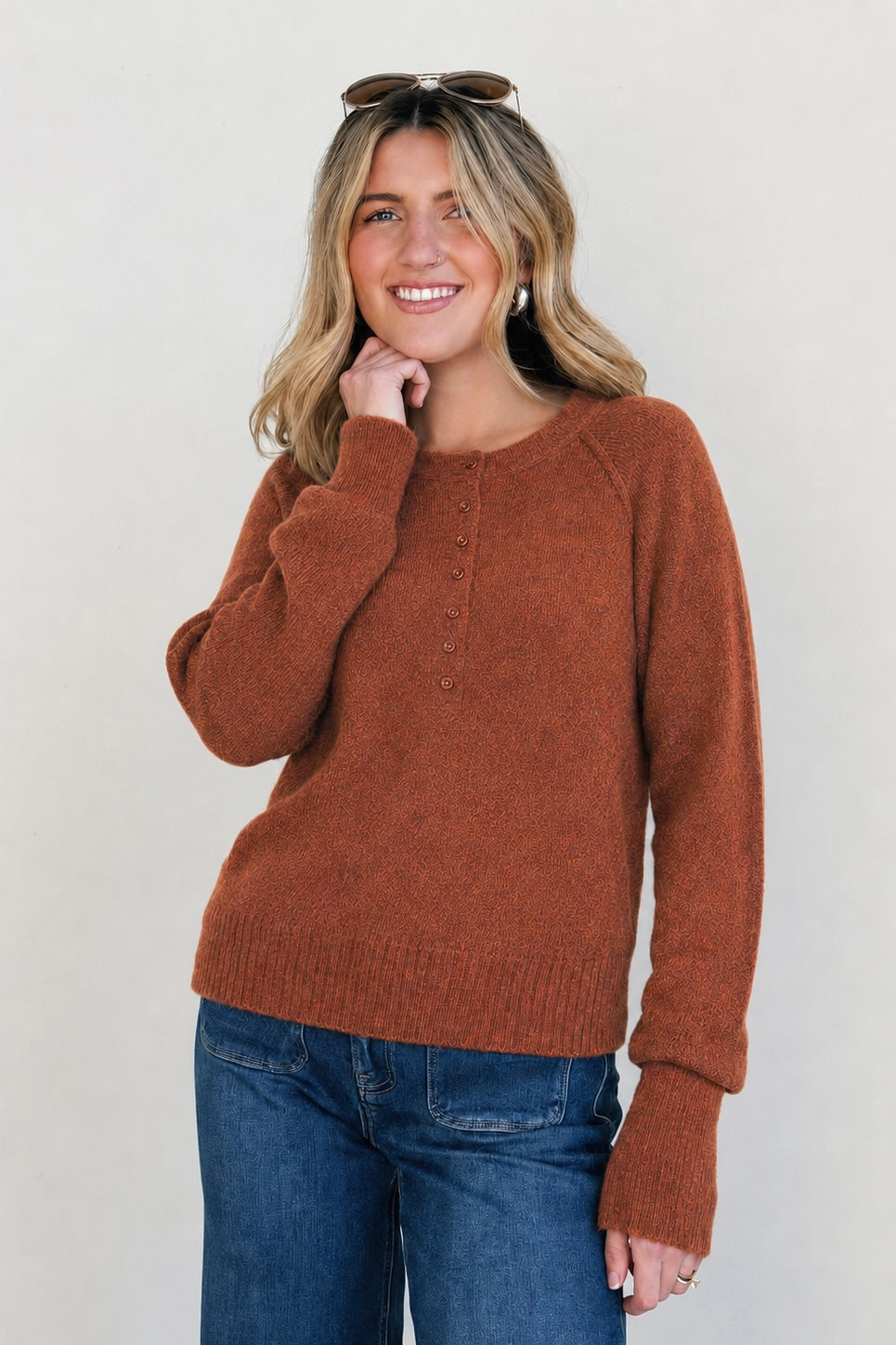 Zen Easy Fit Henley Sweater (Heather Rust)