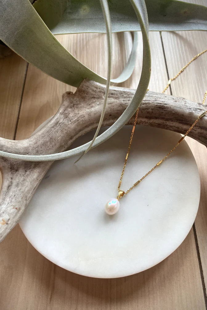 White Pearl Drop Necklace