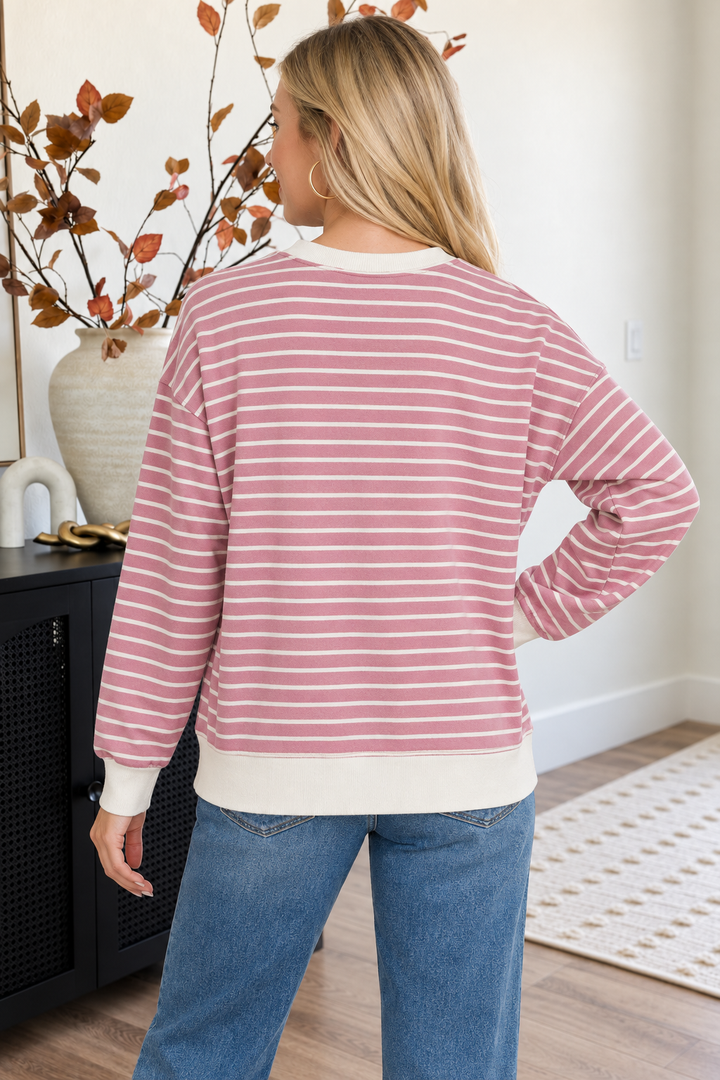 Zen Striped Crewneck (Light Rose)