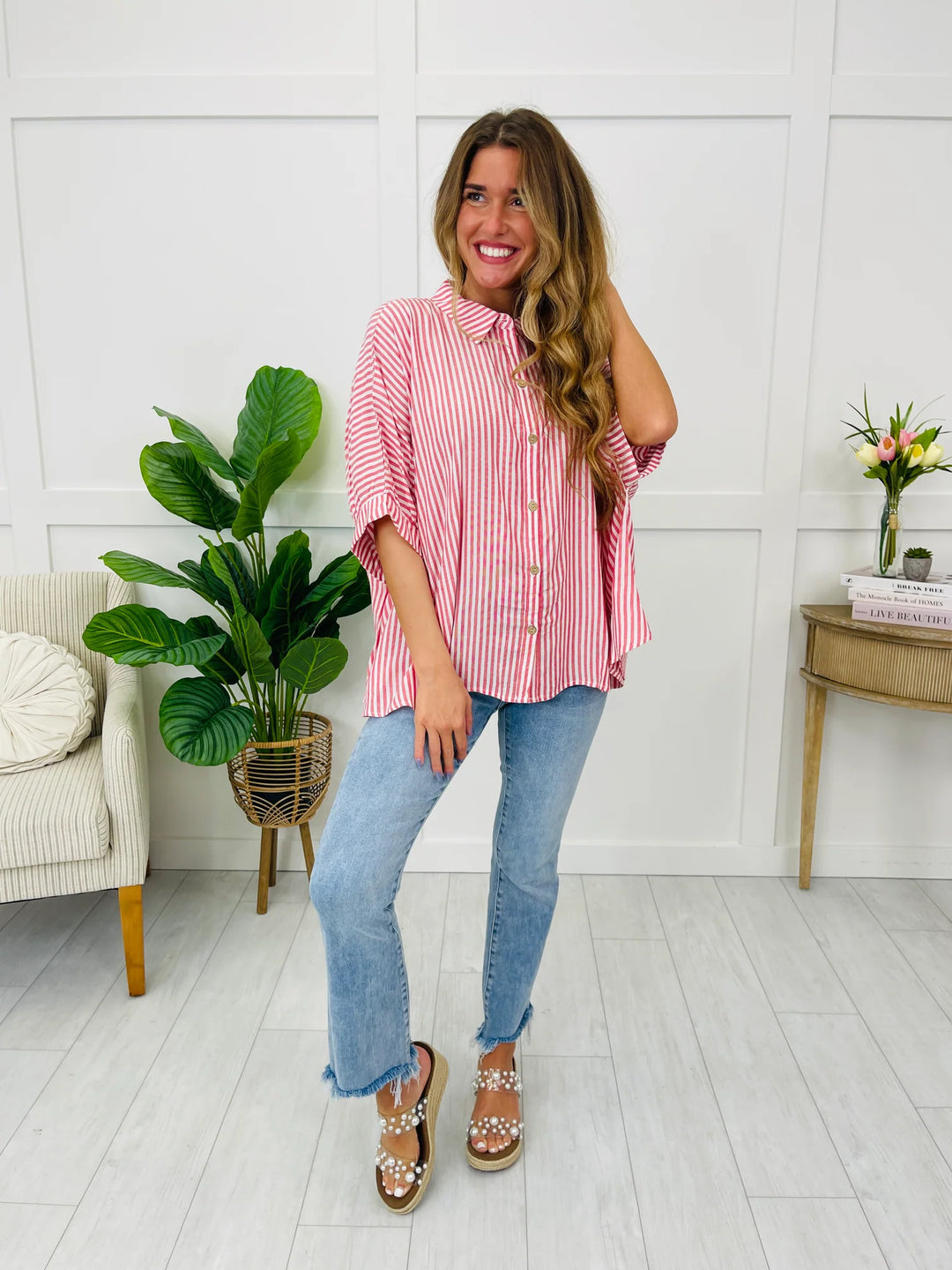 Zen Sunny Days Button Down Shirt (Ruby)