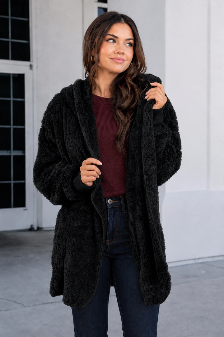Teddy Bear Plush Cardigan (Black)